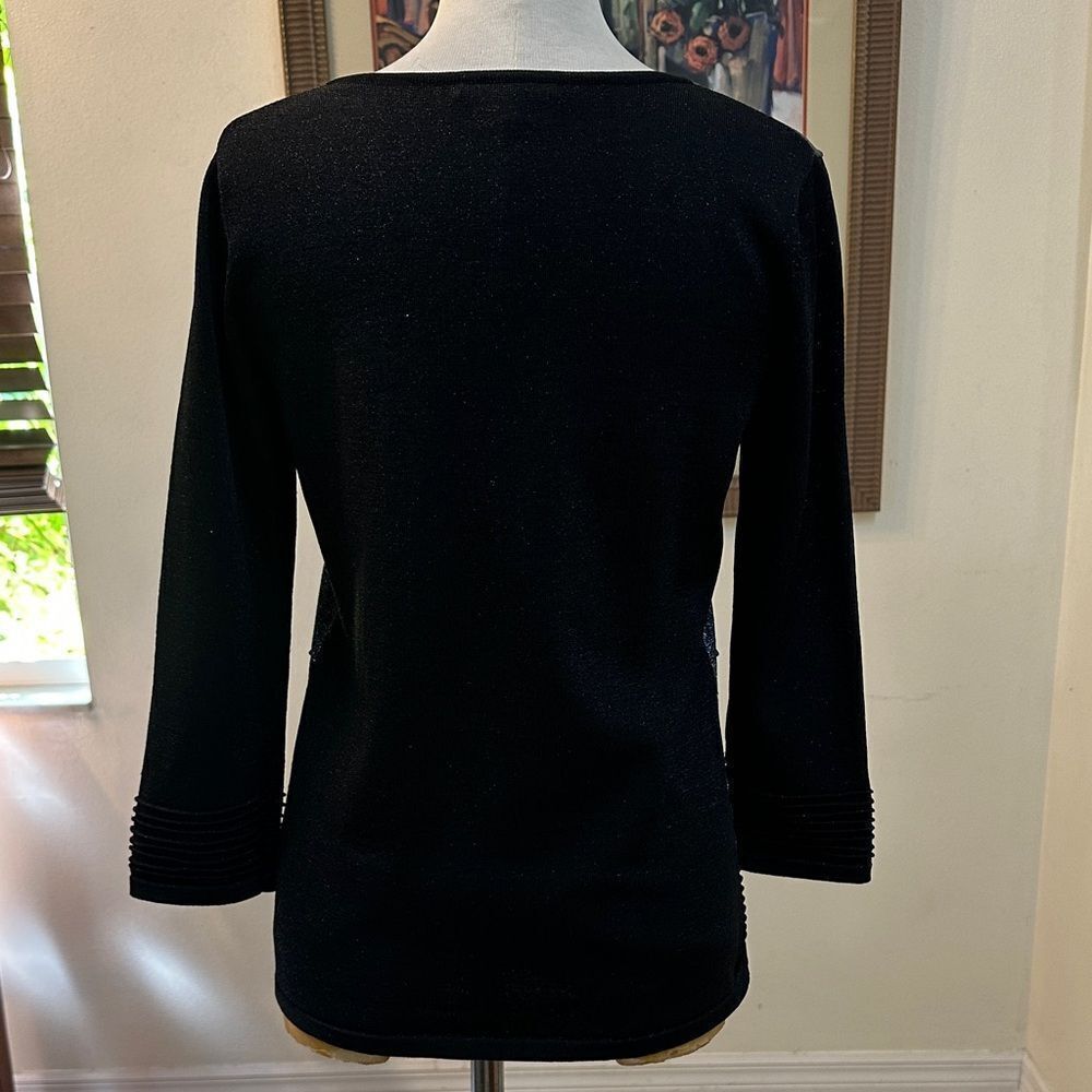 Cable & Guage Black/Silver Shimmer V-Neck Top Size Medium - Picture 11 of 13